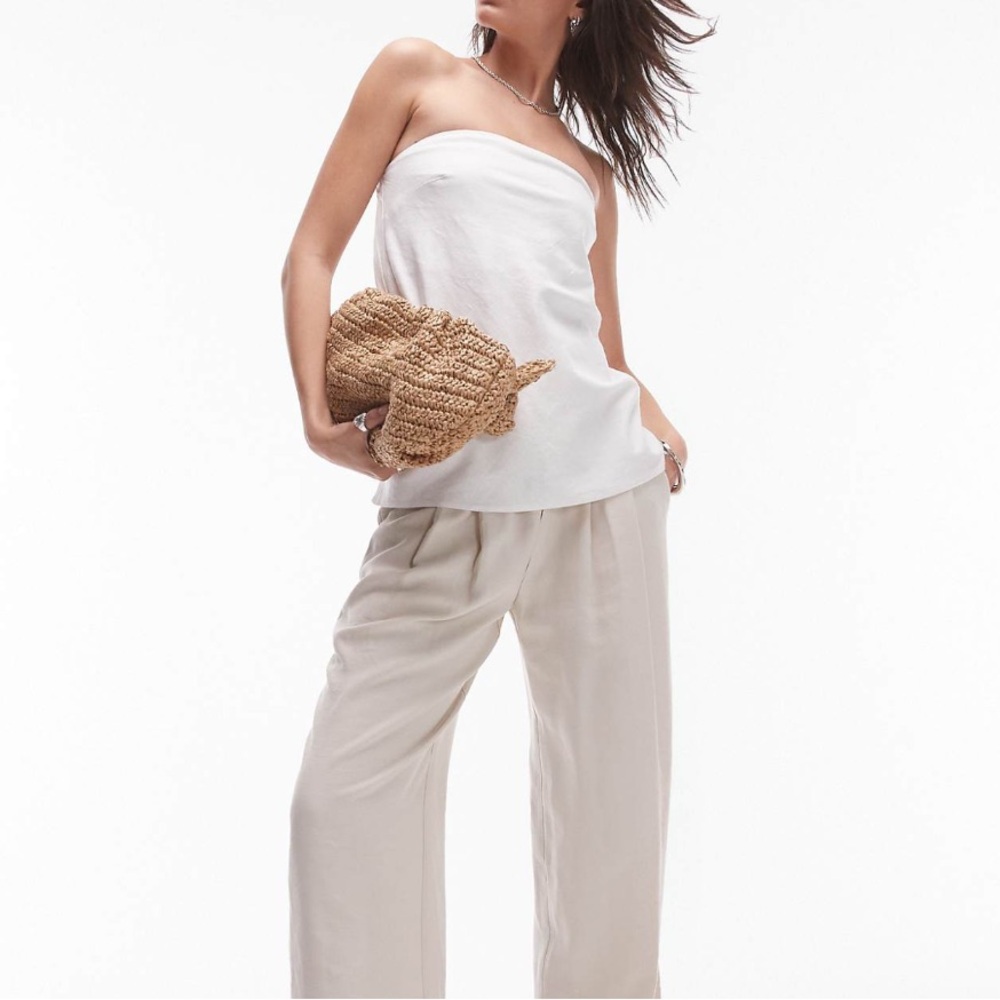 Topshop linen look longline bandeau top in white NWT